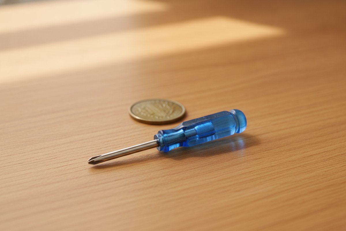 The Pocket Hero classic small screwdriver on oak